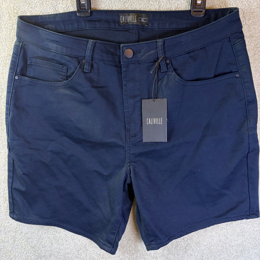 Caliville Shorts Mens XL‎ Navy Blue Stretch Flat Front Chino 6.5" Inseam NEW